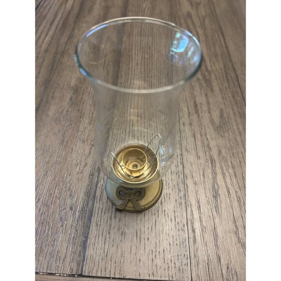 Vintage Glass & Brass Candle Holder With Bow Detail - Picture 1 of 6